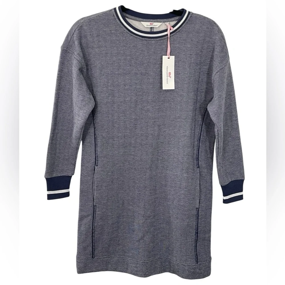 NWT Vineyard Vines Varsity Sweatshirt Dress Women's SMALL Long Sleeve Blue‎ - Picture 3 of 8